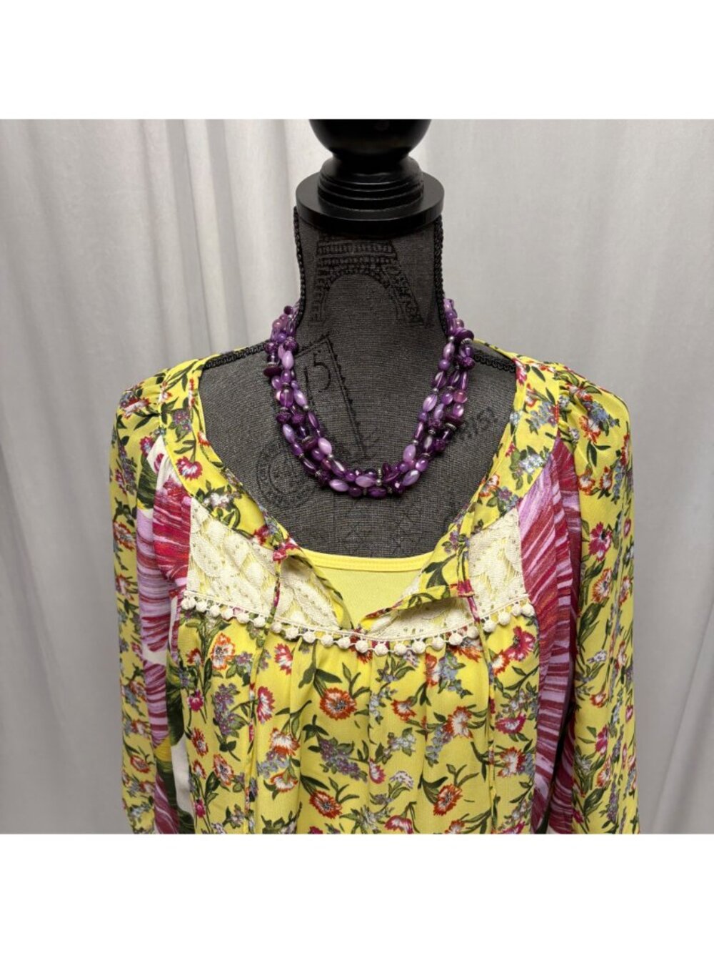 Olive Hill Yellow Floral Blouse and Cami Set Womens Size XL Fairy Cottagecore - Picture 3 of 9